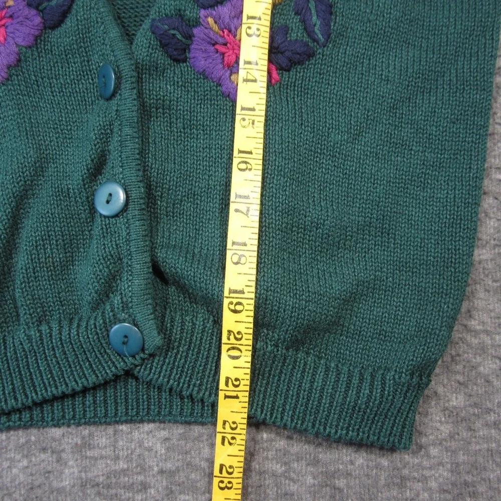 Vtg Bryn Connelly Cardigan S Green Floral Embroidered Grandma Cottage Spring - Picture 5 of 10